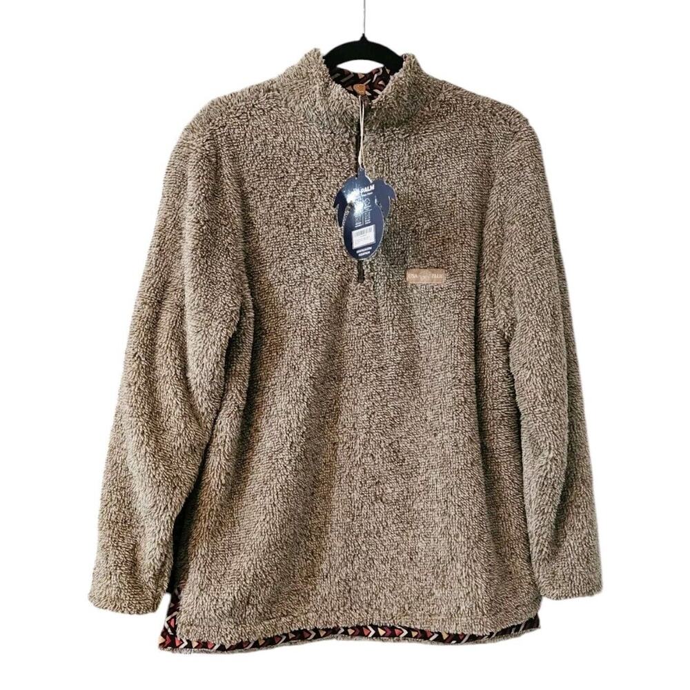 NWT USA Palm Reversible Shaggy Fleece Chestnut 6-Way Stretch XS Men Tan 1/4 Zip